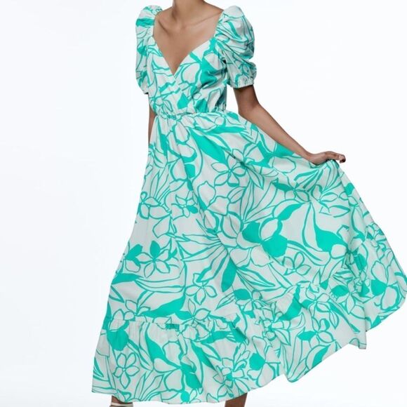 Zara printed poplin dress with balloon sleeves NWT - Picture 4 of 13